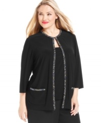 Alex Evenings' latest plus size ensemble shines with brilliant beaded details. This jacket and top set is a special occasion look you'll turn to again and again.