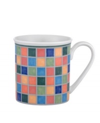 Spice up your tabletop with the Twist Alea mug. The bright enamel colorblock design is a perfect contrast to the fine white china. Features a vivid band of color along the rim.