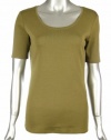 Eileen Fisher Olive Organic Cotton Scoop-neck Blouse X-Small [Apparel] [Apparel]