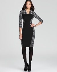 This uber-chic optical illusion French Connection dress creates a sought-after hourglass silhouette and brings center focus to this trendsetting snakeskin print.