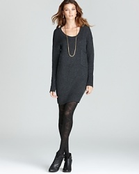 A slouchy Aqua sweater dress slips on for grab-and-go style, perfect for your 7-day schedule. Tights and booties complete with chic.