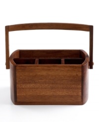 Wood works. Beautifully crafted in rich acacia wood, this distinctive caddy from The Cellar keeps flatware organized in style.