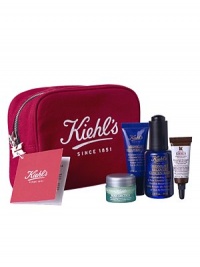 Kiehl's skin care works to strengthen and protect your skin's natural barrier for healthier, younger-looking skin. Guaranteed in 28 days. Set includes Midnight Recovery Concentrate (1 oz.), Midnight Recovery Eye (0.5 oz.), Rosa Arctica (0.25 oz.), Powerful-Strength Line-Reducing Concentrate (0.17 oz.), and an exclusive canvas Kiehl's travel bag. 