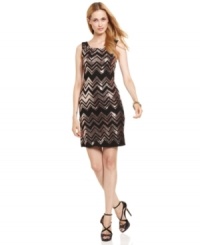 A sequined zigzag pattern gives this JS Boutique cocktail dress shimmering pizzazz. Pair with your highest heels for knockout appeal! (Clearance)