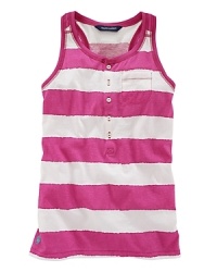 Fun sleeveless tank in soft cotton jersey is adorned with a bold stripe print.