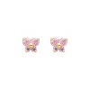 14K Yellow Gold October CZ Birthstone Butterfly Stud Earrings for Baby and Children (Pink Tourmaline, Light Pink)