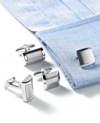 When every detail counts, count on KC to offer a sophisticated addition to your tailored wardrobe. Brushed metal cufflink with polished trim.