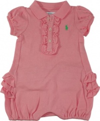 Ralph Lauren Layetto Girl's Ruffle Bubble Romper (6 Month, Pink)