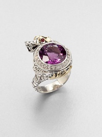 From the Naga Collection. This zodiac-inspired style from a socially and environmentally responsible brand features a faceted amethyst stone surrounded by dazzling diamonds and an 18k gold accented sterling silver dragon. Sterling silver18k goldAmethystDiamonds, .4 tcwAfrican ruby eyeWidth, about 1Imported