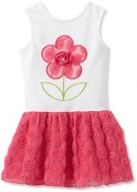 Sweet Heart Rose Girls 2-6X Knit Sundress with Flower Applique, Pink/White, 2T