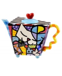 Heads and tails above the average teapot, this cat-themed design combines a funky shape with the vivid colors and bold patterns of Brazilian pop artist Romero Britto.