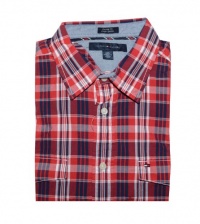 Tommy Hilfiger Men Custom Fit Short Sleeve Check Plaid Shirt