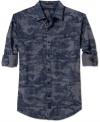 Two of the season's best looks-camo and chambray-combine in this military-inspired, long-sleeved shirt from Sean John.