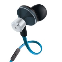 GOgroove AudiOHM iDX Noise Isolating Earbuds with Microphone , Call / Music Control & Custom Fit Silicone Ear Gels - Electric Blue