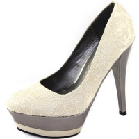 Allen's Gossip-2 Beige Lace Double Platform Pumps, Size: 7.5 M US