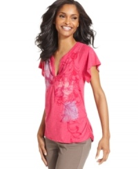 Fluttering sleeves and a lovely floral print add up to one must-have tee from Style&co.