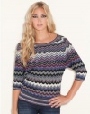 GUESS Three-Quarter Sleeve Zig-Zag Dolman Swea, JET BLACK MULTI (SMALL)