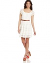 Trixxi Juniors Cap Sleeve Lace Dress, Ivory, X-Large