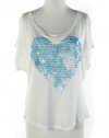 Fashion Jewelry - SEQUINS HEART DETAIL SHORT SLEEVE TOP- By Fashion Destination | Free Shipping (White)