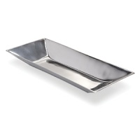 This sleek tray gives a new edge to classic metal serving pieces.