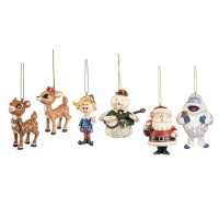 Rudolph the Red Nosed Reindeer Hanging Ornament Set with Rudolph, Clarice, Hermie, Sam the Snowman, Santa and Bumble, Set of 6