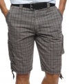 Step into some prep with a rugged edge with these plaid cargo shorts from Marc Ecko Cut & Sew.