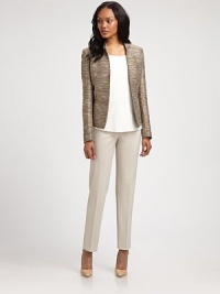 Designed to create a perfectly elegant first impression, this fitted jacket would be a welcomed addition to any wardrobe.Stand collarLong sleevesHook-and-eye closureBust dartsBack waist dartsSlash pocketsFully linedAbout 27 from shoulder to hem62% cotton/18% polyester/12% polyacrylic/4% virgin wool/3% other fibers/1% polyamideDry cleanImported of Italian fabric Model shown is 5'10 (177cm) wearing US size 4. 