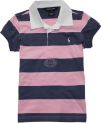 Ralph Lauren Toddler Girls Short Sleeved Striped Rugby, Carmel Pink, 5