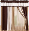 Luxury Brown, White Micro Suede Circle Patchwork Window Curtain / Drape Set with Sheer Backing-treatment Draperies