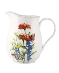 Garden party. The Floral Meadow pitcher brings eternal spring with a mixed bouquet rooted in resilient everyday porcelain. A scalloped edge and fluted body add to the charm of the graceful mix-and-match Lenox dinnerware collection. (Clearance)