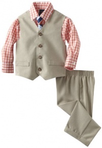 Nautica Dress Up Boys 2-7 Solid Ticking Vest Set, Khaki, 3T/3