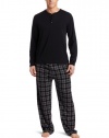 Intimo Men's Microfleece Pant with Knit Henley PJ Set