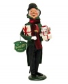 Byers' Choice makes even Ebenezer Scrooge look merry with this handcrafted figurine. The fabled Dickens character is dressed in his holiday finest and carrying an armful of elegantly wrapped gifts.