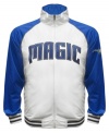 The Most Valuable Fan wears this baseball style running jacket featuring the Orlando Magic by Majestic.