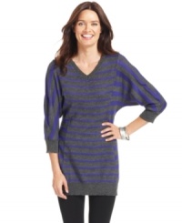 Bright stripes make this tunic sweater sleek and stylish. From NY Collection.