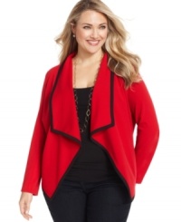 Layer your fave fall/winter looks with NY Collection's plus size  jacket, featuring a draped front.