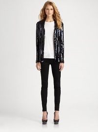 Top off any ensemble with a shot of shimmer in this crowd-pleasing sequin blazer. Bonded collarLong sleevesSlash pocketsFully linedAbout 25 from shoulder to hem96% polyester/4% spandexHand washImportedModel shown is 5'10 (177cm) wearing US size Small.