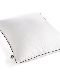 Sleep soundly with the comfort of Pacific Coast's EvenRest pillow, featuring patented tri-channel construction for even fill distribution. A 300-thread count Barrier Weave™ cotton cover keeps the soft down feathers from sneaking out. Finished with blue cording along the edges.