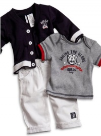 GUESS Kids Boys Baby Cardigan, Tee & Pants Set (0 - , NAVY (3/6M)