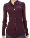 True Religion Women's Mick Western Button Down Blouse Purple-Medium