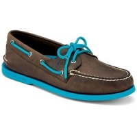 Sperry Top-Sider Men's A/O 2-Eye Neon Slip-On,Dark Brown/Neon Blue,11.5 M US