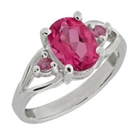 1.80 Ct Oval Pink Topaz And Pink Sapphire Silver Ring