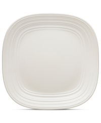 With the look of hand-thrown pottery in hard-wearing stoneware, the Swirl square dinner plate from Mikasa enhances casual meals with fuss-free elegance. A matte finish with glazed accents adds stylish distinction to pure white.