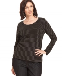 Shine on this season with Charter Club's long sleeve plus size top, showcasing metallic stripes!