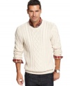 Paired with your favorite plaid, this chunky cable sweater from Tasso Elba provides perfect cold-weather style.