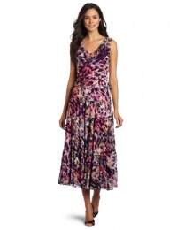 Jones New York Women's Chiffon Cowl Neck Long Tier Dress, Multi, 6