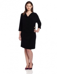 Calvin Klein Women's Plus-Size Sleeve Dress with Hardware, Black, 0X