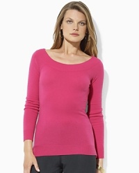 A flattering ballet-inspired neckline lends additional grace to an essential sweater constructed from soft, sumptuous cashmere.