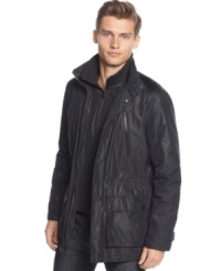 Leave the minivan in the garage if you're going to go out wearing this modern and hip car coat from Calvin Klein.