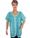 Women Bohemian Fashion Cotton Shirt Aqua Floral Print Blouse Tunic Top Xl Size